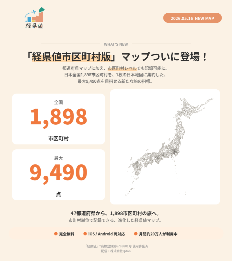 「経県値市区町村版」マップついに登場！ — 全国1,898市区町村・最大9,490点
